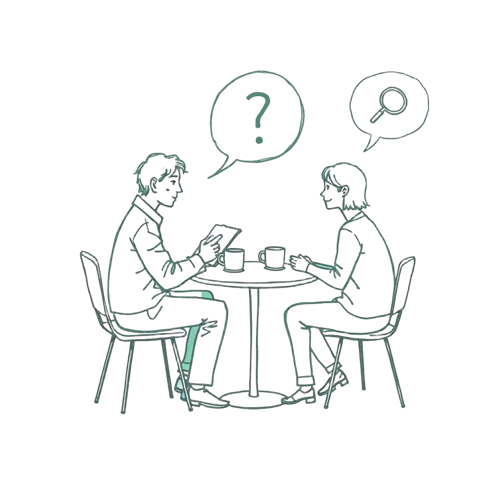 Hand-drawn sketch of two people in an expert interview